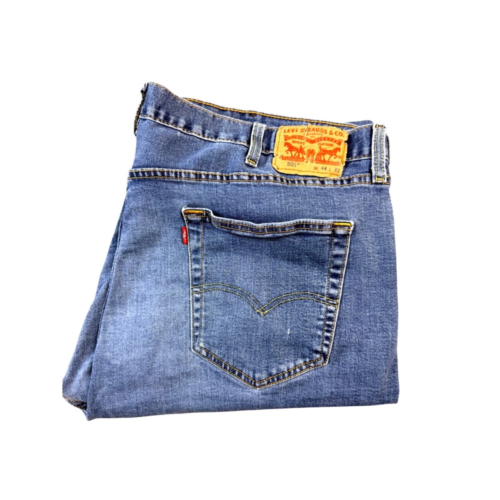 Levis 501 Mens 44x32 Original Fit Straight Leg Blue Denim Button Fly Jeans